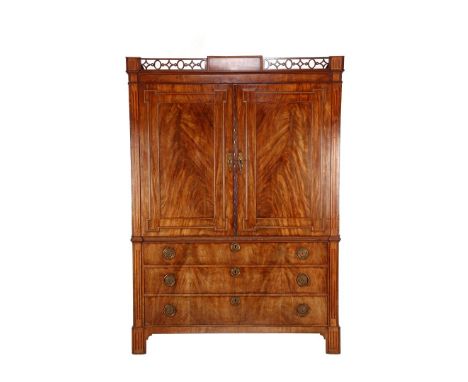 Mahogany veneer on oak cabinet with railing on the hood, Holland approx. 1820.224 cm high, 160 cm wide, 55 cm deep