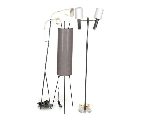 Three 1, 2 and 3 light mid century floor lamps, highest 168 cm