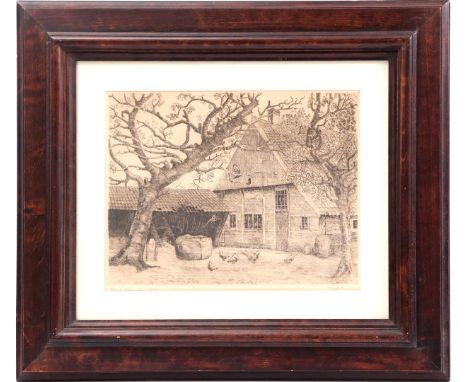 Pieter Arie Nijgh (1876-1959)Twente farm with chickens in the yard, etching 27x35 cm