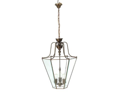 Hexagonal brass 3-light pendant lamp with faceted glass, manufactured by Frantzen, Netherlands, second half of the 20th centu