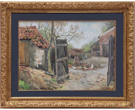 Victor Wagemaekers (1876-1953)Farmyard with chickens and open gate, watercolor 27x37 cm