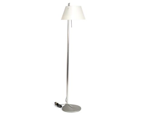 Adjustable aluminum floor lamp with white plastic shade, manufactured by Metalarte, model 'Sinclina', Spain 21st century, 160