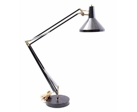 Metal black lacquered architect's lamp on a weighted base, 78 cm high in photo