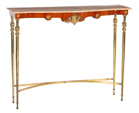 Classic console table with copper ornaments and loose natural stone top, 82 cm high, 101x31 cm