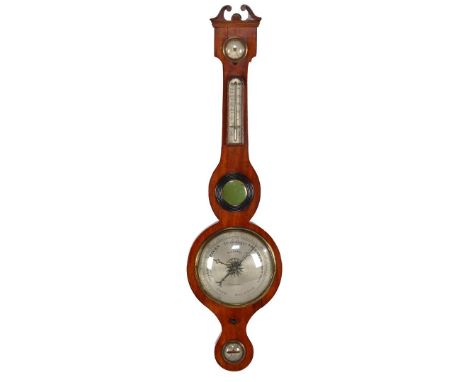 Dutch banjo barometer with address H.A. Reens Rotterdam, in mahogany veneer case, 96 cm high (glued crest)