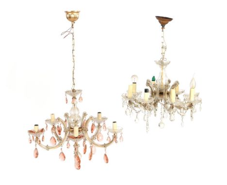 2 classic 5 and 8-light crystal pendant lamps, 52 and 59 cm diameter