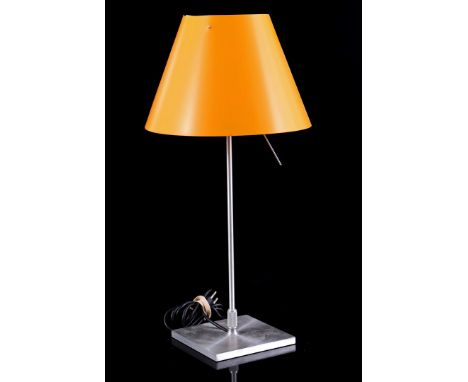 Paolo Rizzatto (1941-)Metal table lamp with orange plastic shade, design Paolo Rizzatto for Luceplan, model 'Constanza Tafolo