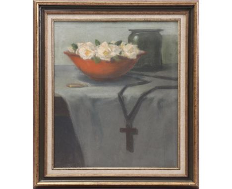 Willem Witjens (1884-1962)Still life with roses in earthenware bowl, pastel drawing 58.5x48 cm