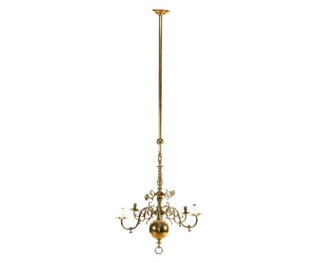 Copper 6-armed Dutch spherical crown in 17th century style, later fitted with electric light, 188 cm high