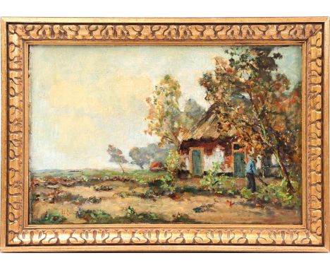 Adrianus Johannes Zwart (1903-1981)Farmer in vegetable garden with farm, canvas 40x60 cm