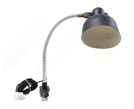 Metal table clamp lamp with flexible arm, approx. 1950, 60 cm high