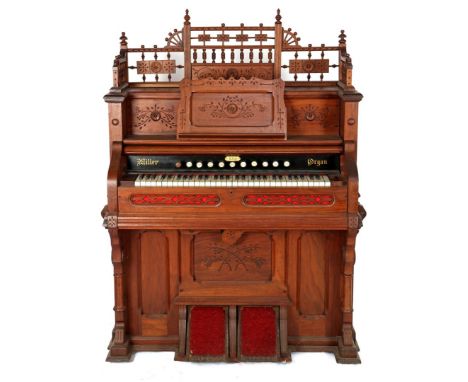 Miller harmonium in walnut cabinet with stitching, 154 cm high, 120 cm wide, 60 cm deep