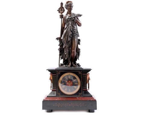 Classic table clock with woman on top, 62 cm high (needs to be checked, does not keep time)