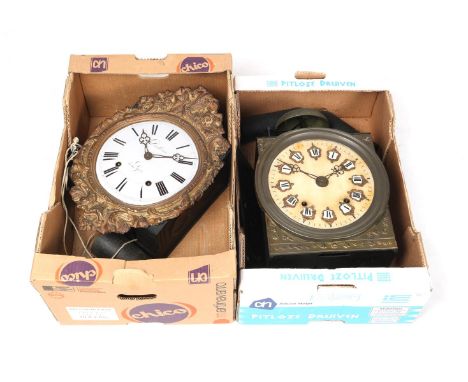 2 French wall clocks Wed. comtoise with address Dadonin à Lyon, with flower garland and harp garland