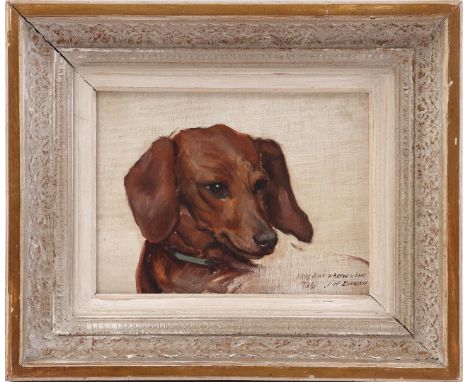 Jan Hendrik Eversen (1906-1995)Portrait of a dachshund, bottom right note "For Dirk van Asten van Lent", panel dated 17/5/195
