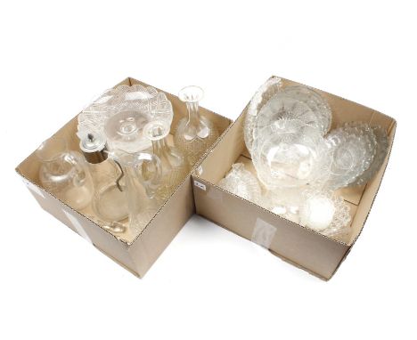 2 boxes with crystal cut carafes, drip tray on bottom dish, fruit bowl, various bowls and saucers