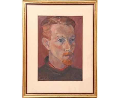 Cees Kortlang (1926-2008)Self portrait, oil on paper behind glass, dated 1950, outer size 64x50 cm