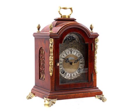 John Smith table clock in a walnut with burr walnut case, 27 cm high