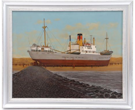Jan van der Meer (1942-)Stranded Stardust on the beach of 's Gravenzande on January 9, 1976, panel 40x50 cm