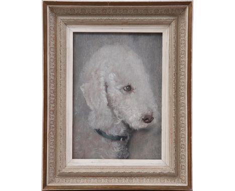 Jan Hendrik Eversen (1906-1995)Portrait head of a Bedlington Terrier, bottom right note "for Lilly van Asten", panel 32x23 cm