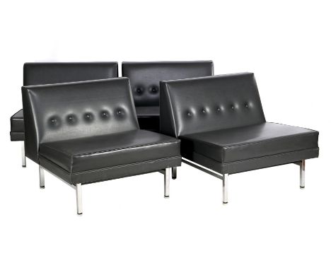 George Nelson (1908-1986)Faux leather modular 4-piece sofa on a blackened and chrome-plated metal base, design George Nelson 