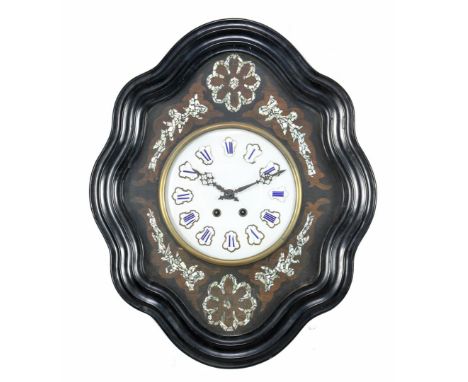 Oeil de boeuf wall clock with enamel dial and mother-of-pearl mosaic, 62x51 cm