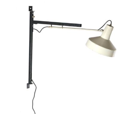 Niek HiemstraMetal wall lamp with white shade, design Niek Hiemstra for Hiemstra Evolux, model Telescope, Netherlands ca. 196