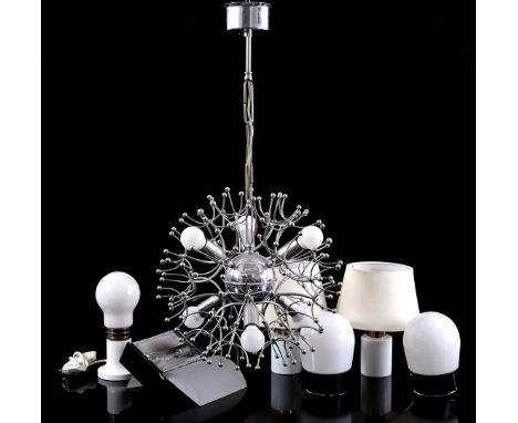 Lot mid-century b.u. 3 table lamps, 3 wall lamps and hanging lamp