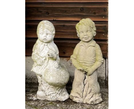 Concrete garden statue/fountain vanmanneke pisen concrete garden statue/fountain vangirl with goose, 50 cm and 52 cm high