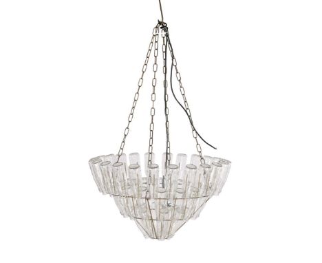 Metal 1-light hanging lamp with 48 glass bottles, 64 cm diameter