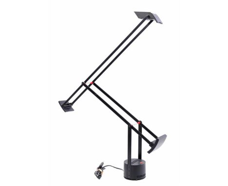 Black metal adjustable table lamp with counterweights, design Richard Sapper for Artemide, model Tizio, Italy design year 197