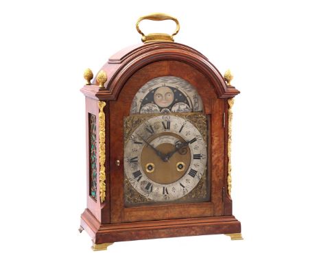 John Smith table clock in a walnut with burr walnut case, 41 cm high
