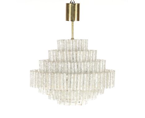 10-light hanging lamp, marked Doria, with glass tubes on 7 rings, Germany&nbsp;approx. 1970, 67 cm high, 53 cm diameter (1 su
