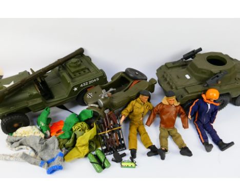 Cherilea - Palitoy - Action Man - A collection of vintage Action Man items including 3 x Action Men, Motorcycle and Sidecar, 