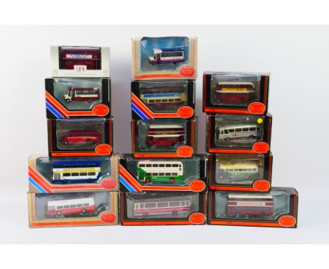 EFE - A fleet of 14 boxed diecast 1:76 scale model buses from EFE. Lot includes EFE #16004 Devon General Leyland Titan PD2 Lo