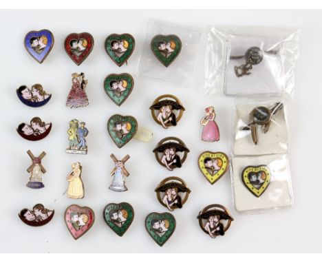 26 Vintage Enamel badges, many with Song sheets including Kiss by Kiss x 11, When Granny Wore Her Crinoline x 1, Stormy Weath