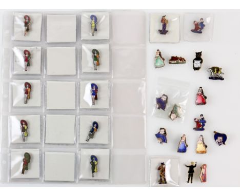 27 Vintage Enamel badges, many with Song sheets including Chilvern Cottage, The Lady of The Fan x 3, Call Me Sweetheart, Widd