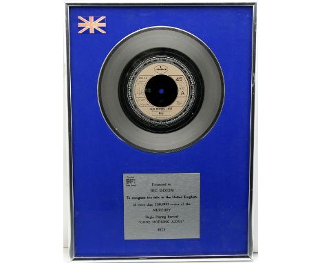 10cc - Silver Disc Presented to Ric Dixon to recognise the sale, in the United Kingdom, of more than 250,000 copies of the Me