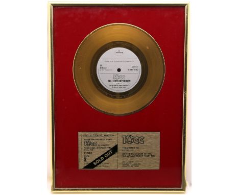 10cc - Roll Over Beethoven - Gold Disc Presented to Ric Dixon on the occasion of The 10th Anniversary Tour 1982, framed, 10 x