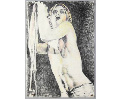 Iggy Pop - Original mixed media artwork by John Judkins, signed &amp; dated 1978, flat, 23.5 x 17 inchesProvenance: I Was Lor