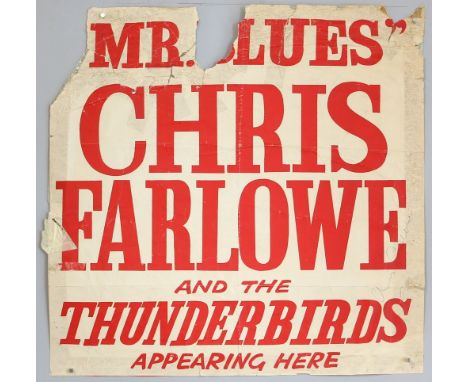 Chris Farlowe &amp; The Thunderbirds - Original Concert poster signed by Chris Farlowe from the 1960's. He had a No. 1 hit wi