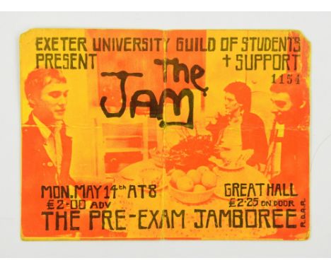 The Jam - Original ticket for their gig at Exeter University in the Great Hall signed on the reverse by Paul Weller, Bruce Fo