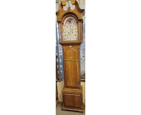19th century style pale oak painted dial longcase clock with quartz movement. (B.P. 21% + VAT) 