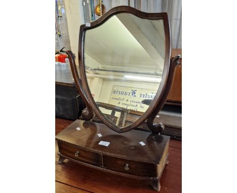 Georgian style mahogany shield shaped dressing table mirror with two drawer base on bracket feet. (B.P. 21% + VAT) 