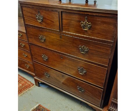 Georgian style straight fronted chest of two short and three long graduated cock beaded drawers with pierced brass handles on