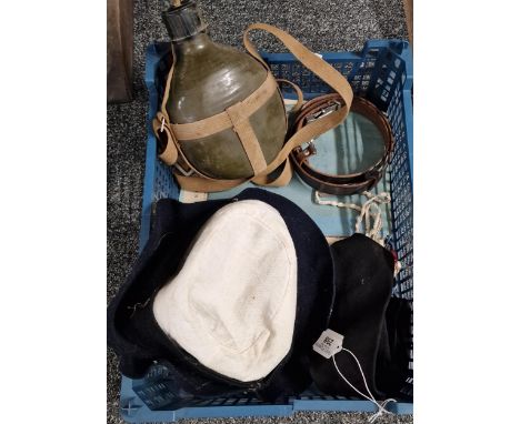Box of oddments to include: General Nursing Council ephemera, including hat, tie, Girl Guides belt and buckle, military water