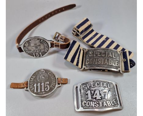 Police duty armband (1830 to 1968) issued predominantly Metropolitan Police, Special Constable duty metal brassard on fabric 
