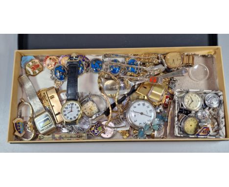 Collection of watches, enamel badges, pocket watches, sugar nips, costume jewellery etc. (B.P. 21% + VAT) 
