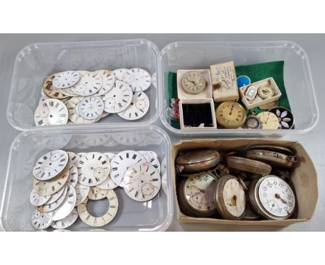 Collection of pocket watch cases, pocket watch enamel faces, full working pocket watch with key, pendant etc (B.P. 21% + VAT)