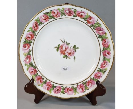 19th century Nantgarw porcelain plate, of lobed form, decorated with rose repeating borders and central roses and foliage, wi